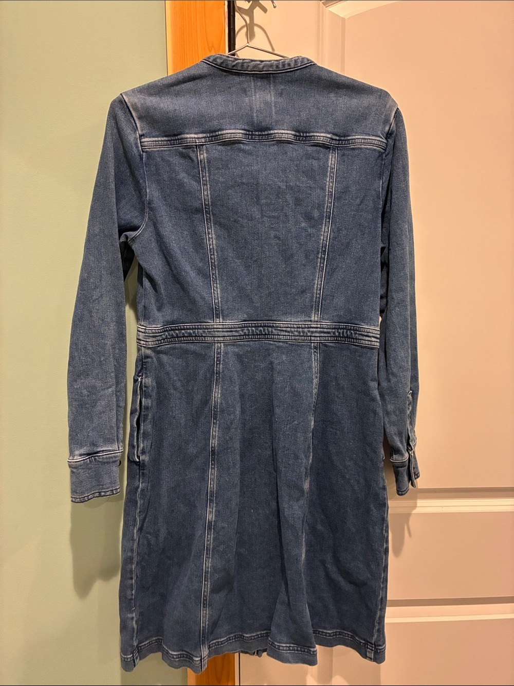 Boden Blue Denim Button-Front Dress with Neck Tie size 10 long - Picture 3 of 3